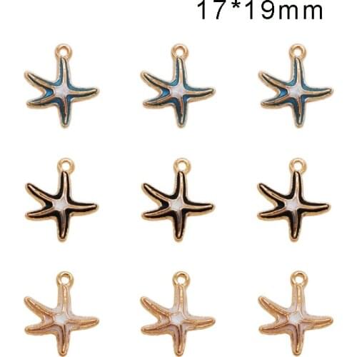 30pcs/lot Ocean Animal Starfish Enamel Pendant Charms bracelet charms for jewelry making Alloy Metal 17*19mm