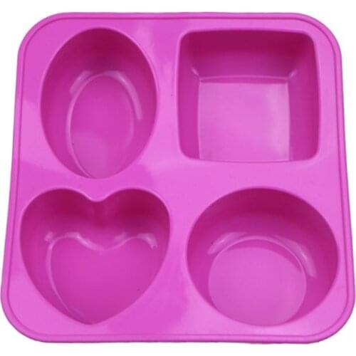 4 Cavities Heart Square Round Oval Geometry Silicone Soap Mold Mousse Cake Mould