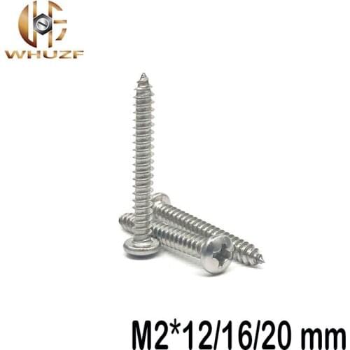 50pcs M2*12/16/20 mm GB845 phillips 304 Stainless Steel Electronic Screw Cross Recessed Phillips Round Pan Head Self Tapping