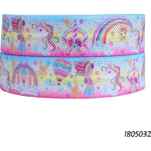 50 yards/lot) Beautiful rainbow unicorn horns printed elastic ribbon for birthday party decoration