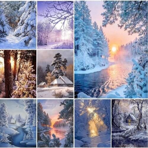 5D Diamond Painting Full Square Winter Landscape Cross Stitch Diamond Embroidery Snow Scenery Mosaic Picture of Rhinestone Decor