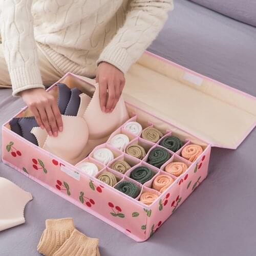 Home Accessories Cute Cartoon Printed Oxford Cloth 13 Grid Socks Bra Panty Underwear Storage Organizer Box Organizador
