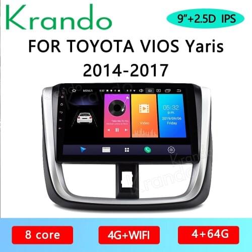 Krando Android 10.0 9" 4G 64 IPS Full Touch Car Multimedia Radio for Toyota Vios Yaris 2014-2017 Audio DSP GPS WIFI Navi Carplay