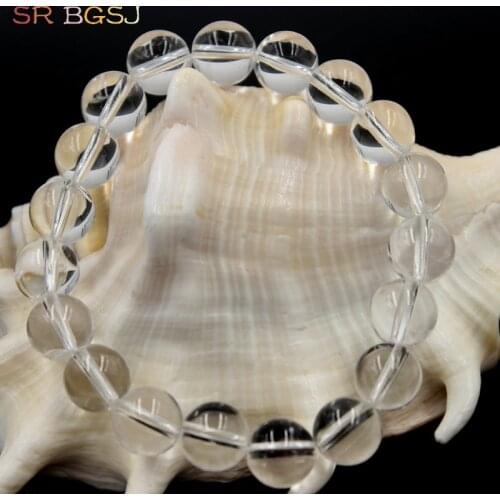 Free Shipping 6 8 10 12mm Round Natural White Clear Quartz Gems Stone Handmade Stretchy Women Men Bracelet 7" 7.5" 8"