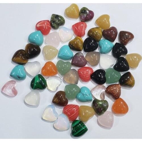 2019 Wholesale 50pcs/lot Hot Good quality Assorted natural stones heart shape cab cabochons beads for jewelry making 10mm free
