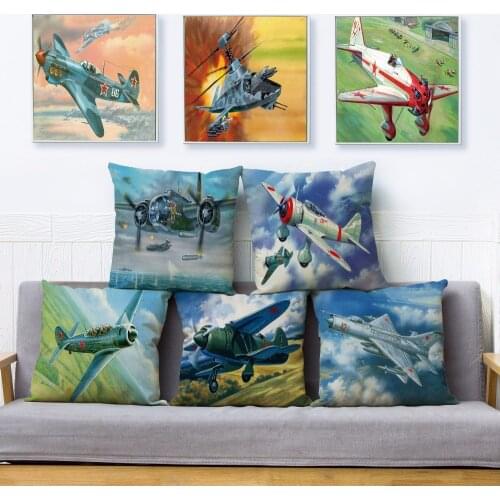 Cartoon Airplane Fighter Print Throw Pillow Cover 45*45cm Textile Cushion Covers Linen Pillow Case Sofa Home Decor Pillows Cases