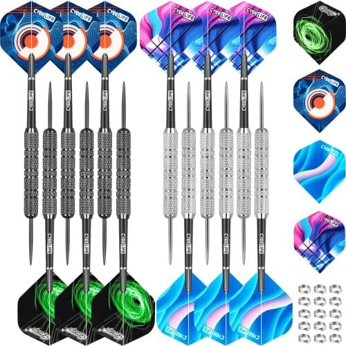 CyeeLife 18g Steel tip darts Professional 12 Packs With PVC Shafts Black and 12 Flights+Metal Spring O Rings