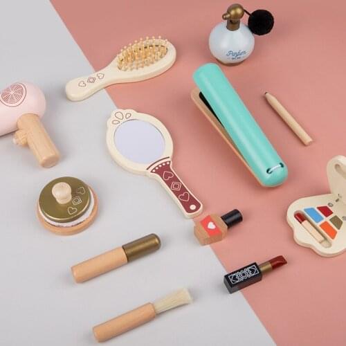Children Makeup Toys For Girls Wooden Haircut Toy Hairdressing Pretend Play Makeup Set Baby Comestics Kids Make Up Set Toys