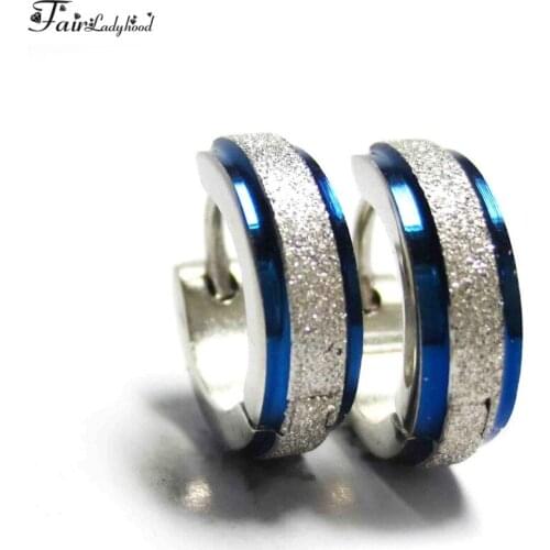 FairLadyHood 4 x 12 mm Blue Color Stainless Steel Earrings for Women Man Vintage Party Accessories Earrings
