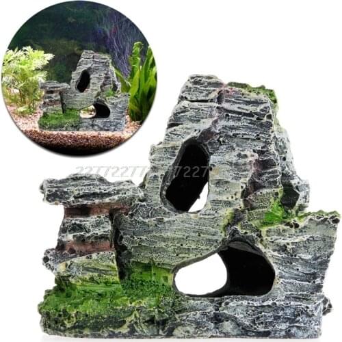 Mountain View Rockery Aquarium Rock Cave Tree Bridge Fish Tank Ornament Decor O11 Dropship