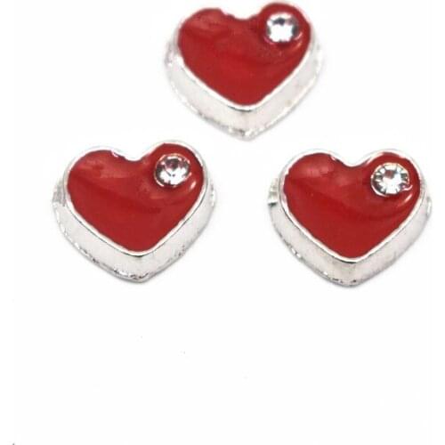 Hot selling 10pcs/lot silver red crystal heart floating charms Alloy charms living glass memory lockets DIY jewelry