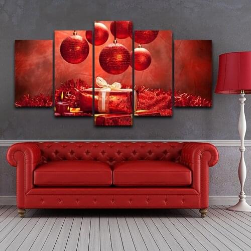 Art Pictures Canvas Framework Modular Posters 5 Panel Red Christmas Gifts Modern HD Printed Paintings Home Decor Tableau Wall