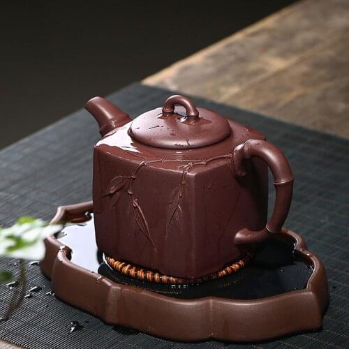 Yixing genuine raw ore, square bamboo, purple clay pot, all hand-made teapot, genuine one-piece delivery
