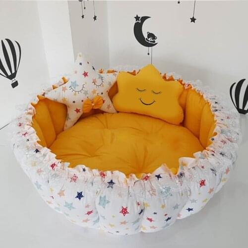Jaju Baby Hand Made Yellow Desing Baby Play Mat Babynest Play Mat Baby Nest Bedside Baby Chaise Lounge Portable Baby Bed Port