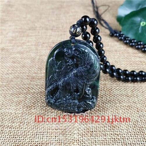Chinese Amulet Green Accessories Natural Pendant Necklace Jewelry Obsidian for Gifts Charm Men Jade Black Carved Tiger