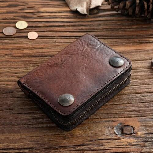 Genuine Leather Wallet For Men Luxury Brand Vintage Handmade Mens Short Bifold Wallets Purse With Zipper Coin Pocket Card Holder