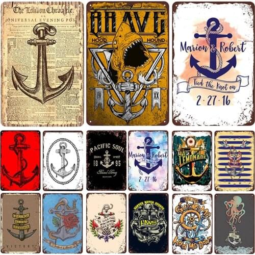 Anchors Plaque Metal Vintage Tin Sign Pin Up Shabby Decor Metal Signs Vintage Bar Decoration Metal Poster Pub Metal Plate