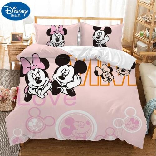 Lovely Pink Adult/kids Minnie Bedding Set Girls Duvet Cover Bed Sheet Cartoon Pattern Full Queen Twin Bed Linen PillowCase