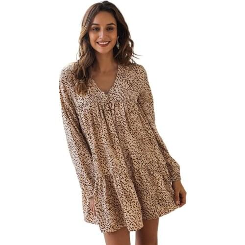 Ruffles High Waist Mini Dress Sexy Leopard Print Party Summer Dress Women Casual Autumn V Neck 2021 New Fashion Vestido Dresses