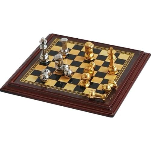 Mini 1/12 Scale Dollhouse Miniature International Chess Set Pretend Play Doll House Furniture Home Decoration Accessories Toy