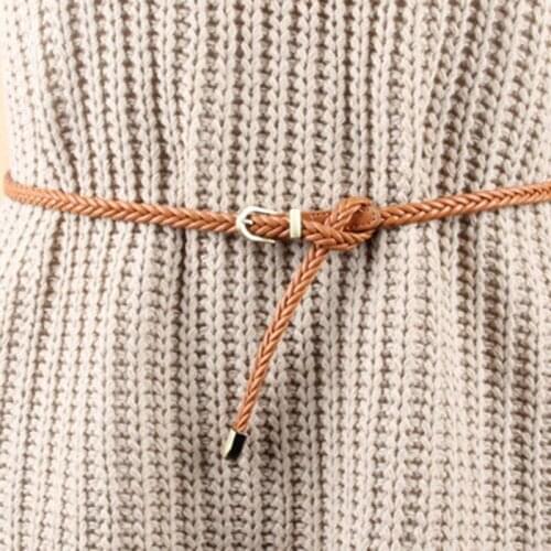 Fashion Thin PU Leather Strap Waistbands Woven Pin Buckle Belt Jeans Belt PU Belt Dress Fine Belt for women