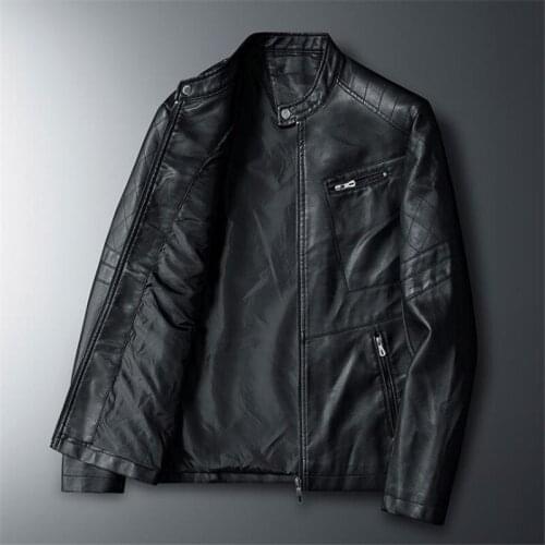 Mens fashion leather jacket autumn and winter mens motorcycle PU leather coat stand collar leather jacket
