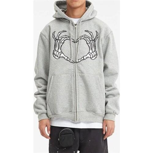 Mens Y2K Aesthetic Gothic Hoodie Halloween Graphic Skeleton Print Long Sleeve Zip Up Sweatshirts Jacket 90s Coat Streetwear