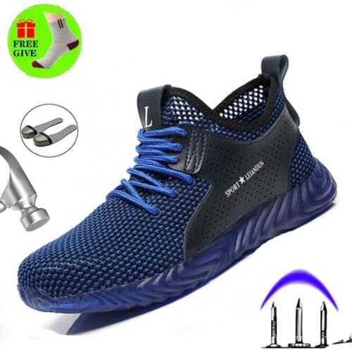 Soft Comfortable Safety Shoes Men Summer Breathable Steel Toe Caps Puncture Proof Light Construction Work Shoes