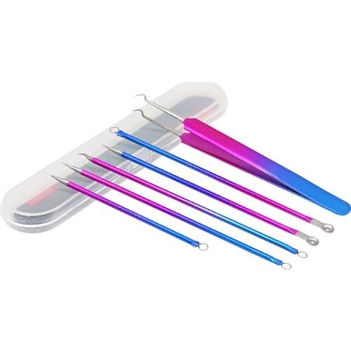 6pcs/set Blackhead Acne Remover Set Needle Blemish Pimple Spot Blackhead Extractor Remover Tool Pore Cleaner Face Cleansing Tool