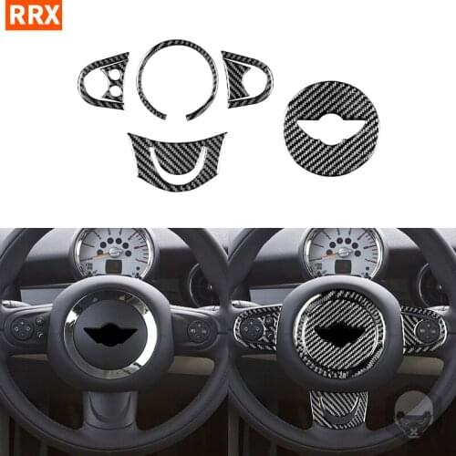 For Mini Cooper Hardtop R56 Clubman R55 Convertible R57 Carbon Fiber Stickers Steering Wheel Button Chin Trim Car Accessories