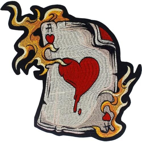 Poker Red Heart Patches Iron on Stickers Clothes Badges Jacket Back Decorated Appliques Craft