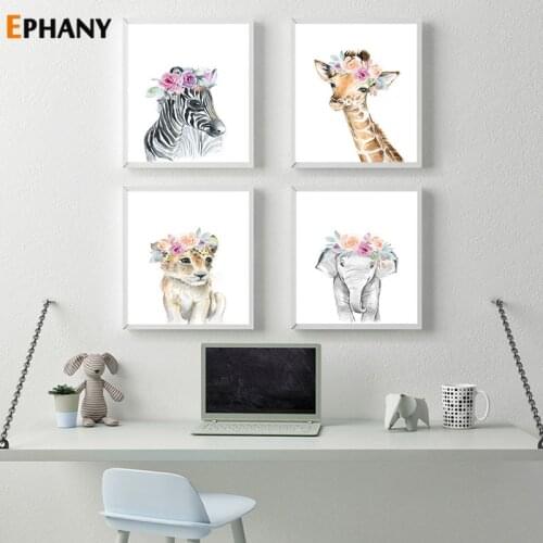 Baby Nursery Elephant Zebra Wall Art Canvas Poster Africa Watercolor Animal Print Painting Nordic Child Bedroom Decor Picture