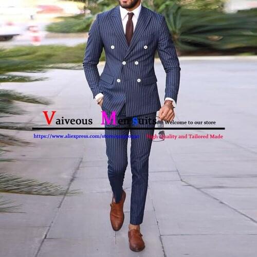 2021 New Blazer Tuxedo Suit Pants Men Solid Color Stripe Business Casual Slim 2 Piece Set Wedding Suits for Men Costume Homme