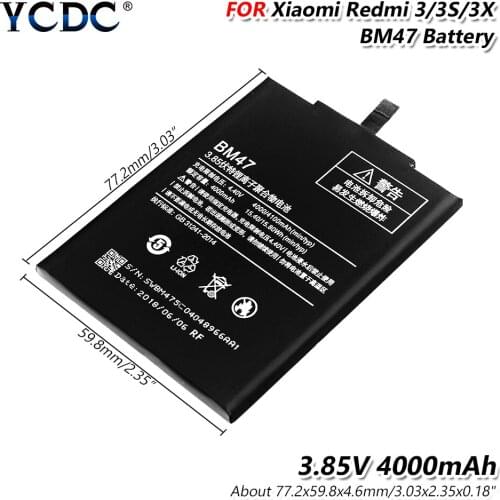 2020 New High Power 4000mAh BM47 3.85V Voltage Lithium Batteries For Xiaomi Redmi 3/3S/3X Hongmi 3/3S/3X 4000mAh Li Ion Bateria
