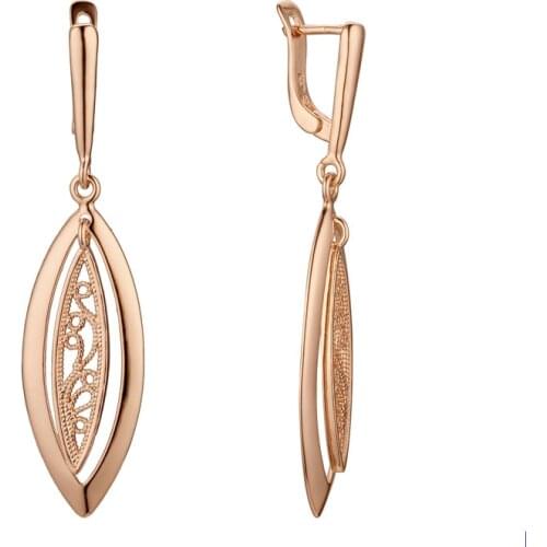 2021 New Fashion Earring Trendy 585 Gold Color Jewelry Brass Lady Simple Long Drop Earrings