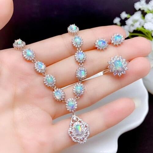 New Arrival Real and Natural Opal jewelry set Natural Real Opal 925 sterling silver 1pc pendant,1pc ring,2pcs Earring