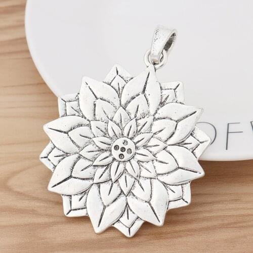2 Pieces Large Flower Charms Pendants for Necklace Jewellery Making Findings 71x63mm