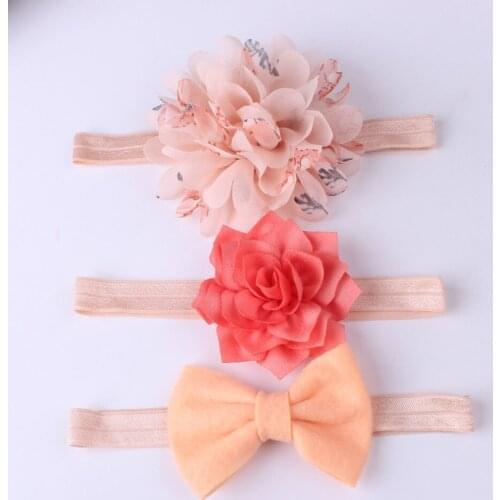 Fashion 3Pcs Baby Girls Solid Flower Chiffon Headbands Hair Band Lovely Newborn Bow Headwear Set