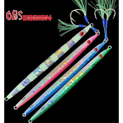 OBSESSION 120g 160g 200g Hard Metal Jigs Fast Sinking Fishing Jigs Luminous Lure With Strong Assist Hooks Deepsea Fishing Tackle