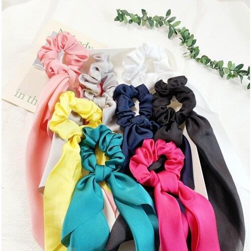 New Floral Print Ribbon Elastic Hairbands For Women Multicolor Satin Hair Ties Holder Ponytail Holder Headband Hair Accessories
