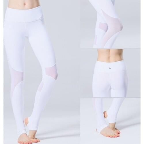 Mesh stitching fitness running pants yoga dance foot stepping tight sports pants womens quick-drying pants