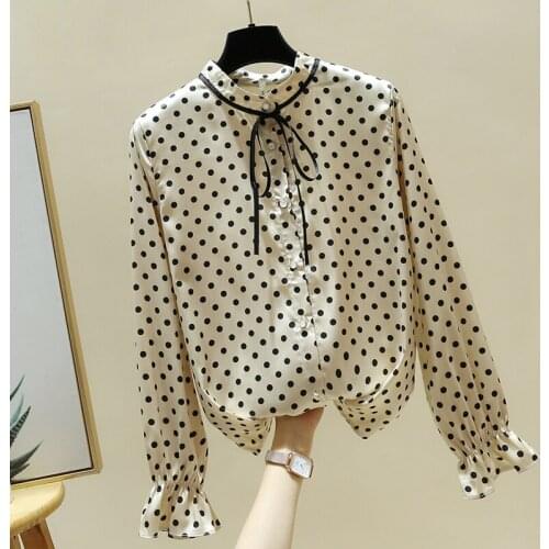 Long Sleeve Polka Dot Chiffon Blouse Shirt Women Tops Blusa Blouse Women Blusas Mujer De Moda 2021 Women Blouse Clothing E74