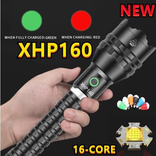 Super Bright XHP160 LED Flashlight Mechanical Zoom USB Rechargeable High Powerful Torch Waterproof 18650 Tactical Flash Light