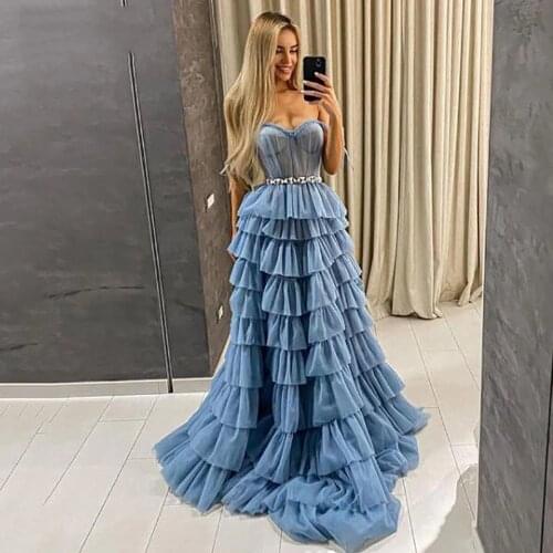 Light Blue Charming Graduation Dresses Chiffon Sashes Strapless Sleeveless Zipper Ball Gowns Novia Do 2021 New Party