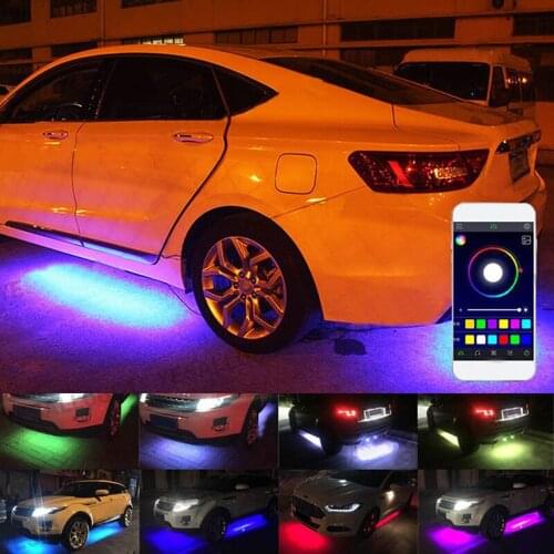 4pcs Car RGB LED Strip Light Under LED Strip Lights 7 Colors Tube Underbody System Neon Chassis Light Kit WIth Remote For Cruze