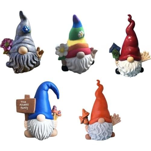 Garden Gnome Statue Rainbow Flower Swedish Tomte Yard Decoration Front Porch Dwarf Elf Figurines Outdoor Ornaments