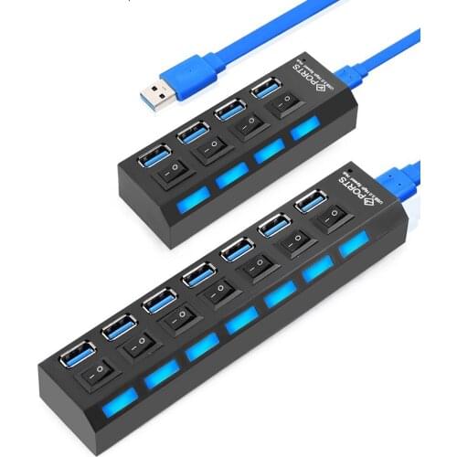INGELON USB Hub 3.0 4/7 Ports Hub USB Splitter Adapter 5Gbps Portable USB 3.0 Hub With ON/OFF Switch For Computer Accessories