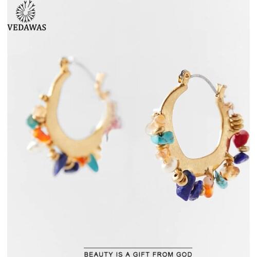 Vedawas Fashion ZA Holiday Stone Hoop Earrings for Women Boho Colorful Beads Stud Earrings Accessories Jewelry Party Wholesale