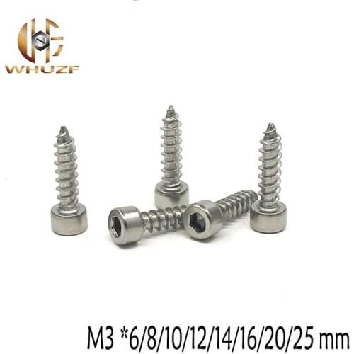 30pcs Free shipping M3 *6/8/10/12/14/16/20/25 mm 304 stainless steel Hexagon Socket Cap Head self tapping screw Model Screw