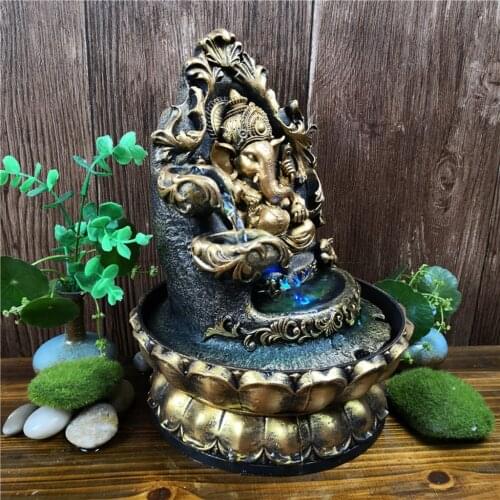 Water Fountain Hindu Ganesha Statue Relax Water Sound Compact Home Ornaments